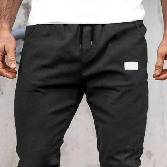 Casual Black Patched Men's Drawstring Pants - Picture 6 of 6